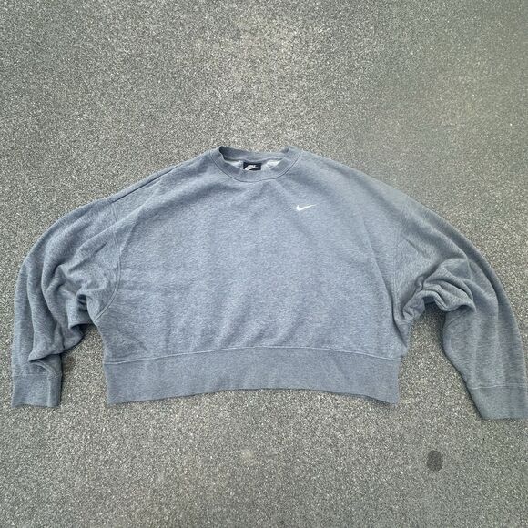 Nike Sportswear Sweatshirt Womens Medium Oversized Relaxed Gray Cropped Crewneck - Picture 1 of 7